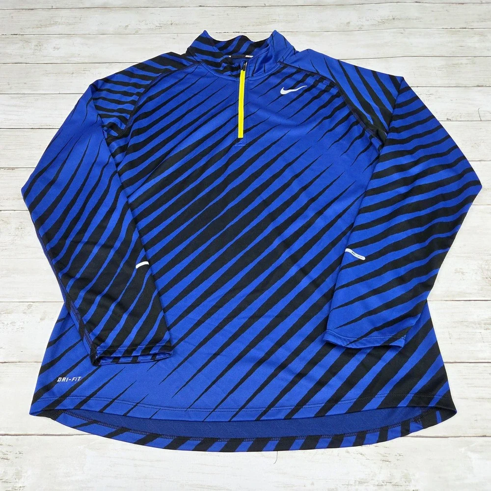 Nike Dri-FIT Running Quarter-Zip Pullover Men Large Blue Black 451280-011 Stripe
